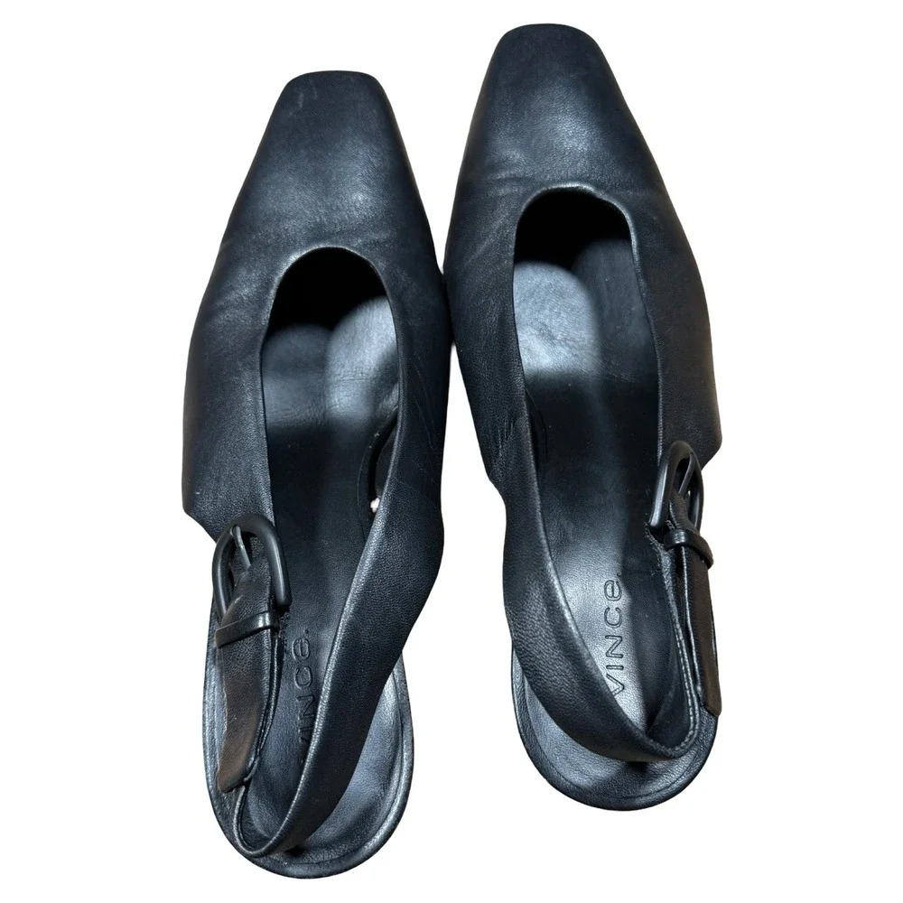 Vince Black‎ Leather Square Toe Slingback Pumps Heels Womens Size 9M 40